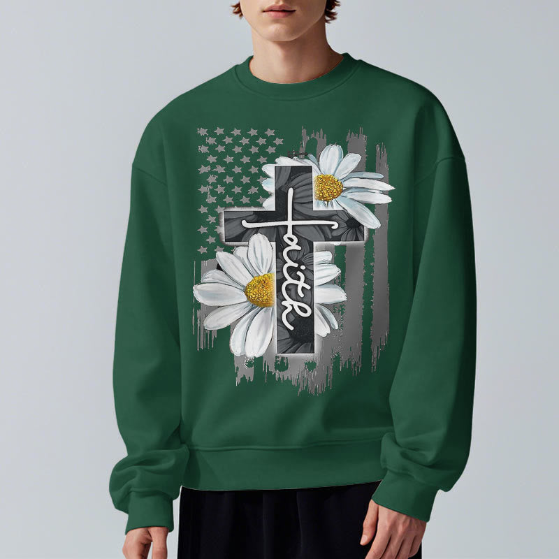 Christianartworkshop Modern Style Faith Cross and Daisies Fleece Lined Polyester Sweatshirt - image 28