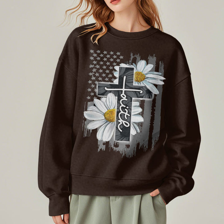 Christianartworkshop Modern Style Faith Cross and Daisies Fleece Lined Polyester Sweatshirt - image 23