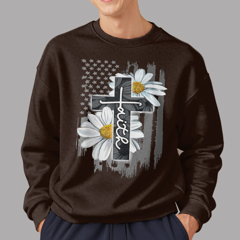 Christianartworkshop Modern Style Faith Cross and Daisies Fleece Lined Polyester Sweatshirt - image 22
