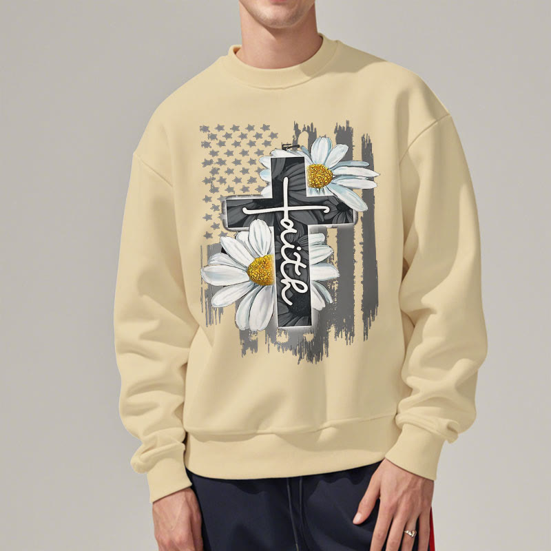 Christianartworkshop Modern Style Faith Cross and Daisies Fleece Lined Polyester Sweatshirt - image 18