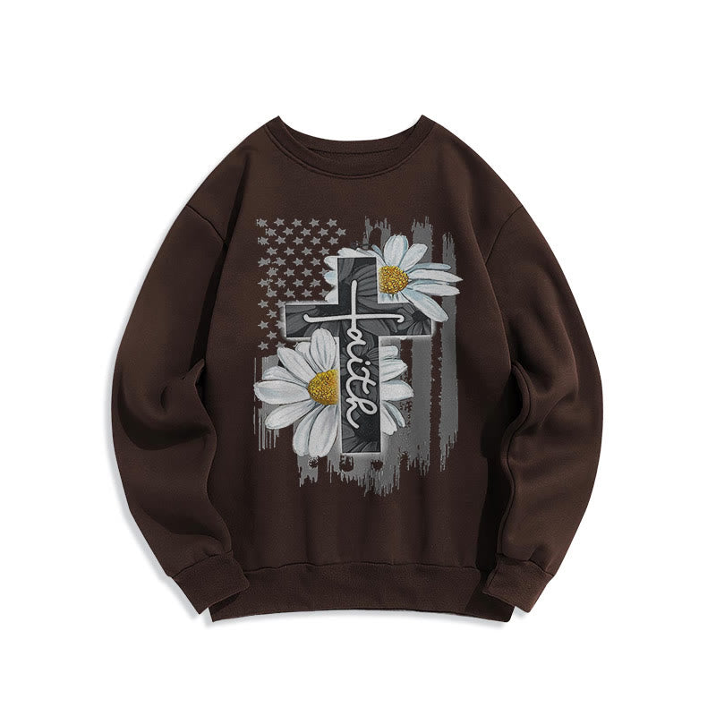 Christianartworkshop Modern Style Faith Cross and Daisies Fleece Lined Polyester Sweatshirt - Brown - 2XL - image 21