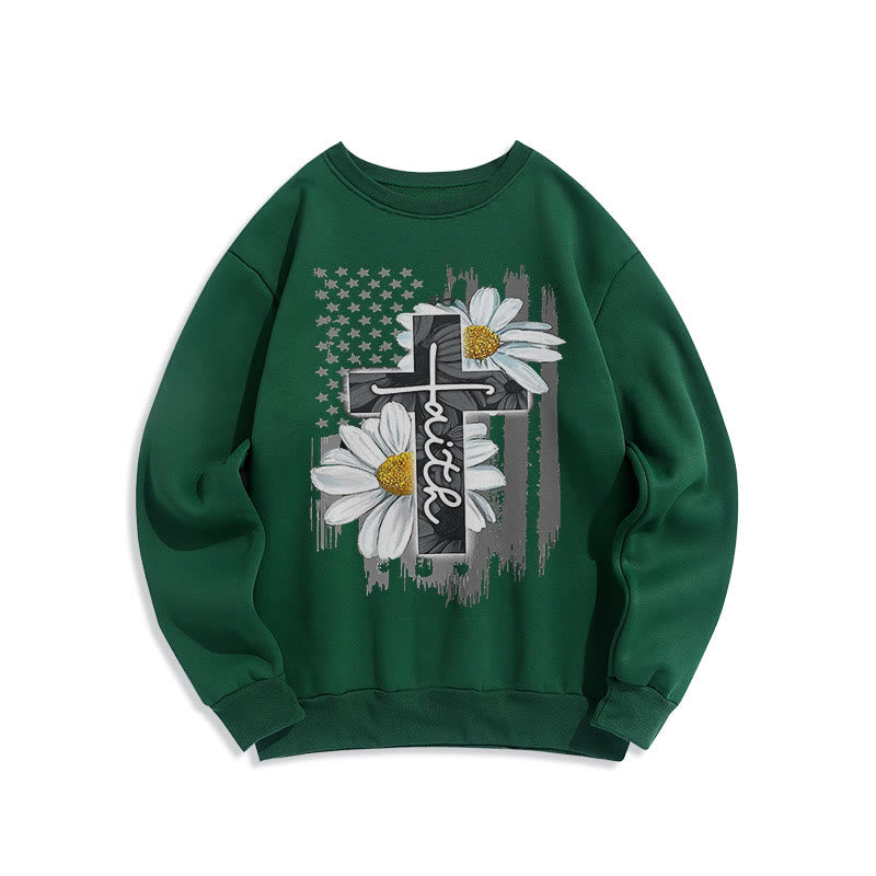 Christianartworkshop Modern Style Faith Cross and Daisies Fleece Lined Polyester Sweatshirt - Green - 2XL - image 26