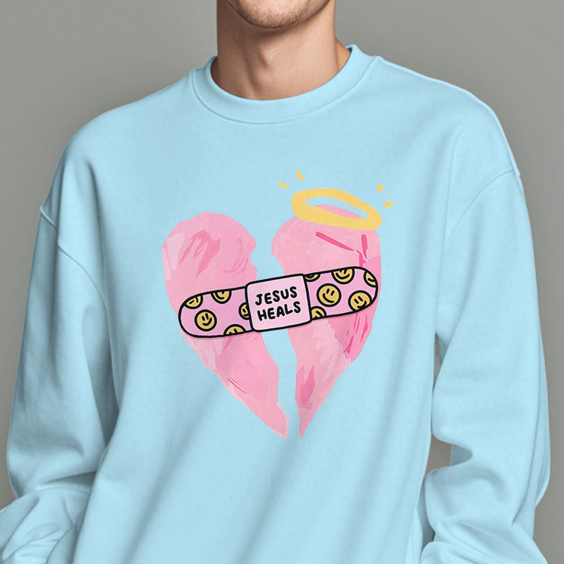 Christianartworkshop Colored Style Jesus Heals Broken Heart Fleece Lined Polyester Sweatshirt - image 2