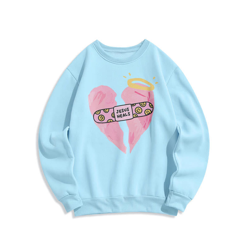 Christianartworkshop Colored Style Jesus Heals Broken Heart Fleece Lined Polyester Sweatshirt - Blue - 2XL - image 0