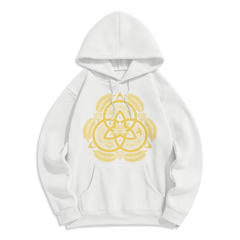 Christianartworkshop Classic Style Divine Unity Gold Sacred Emblem Fleece Lined Polyester Hoodie - White - 2XL - image 11