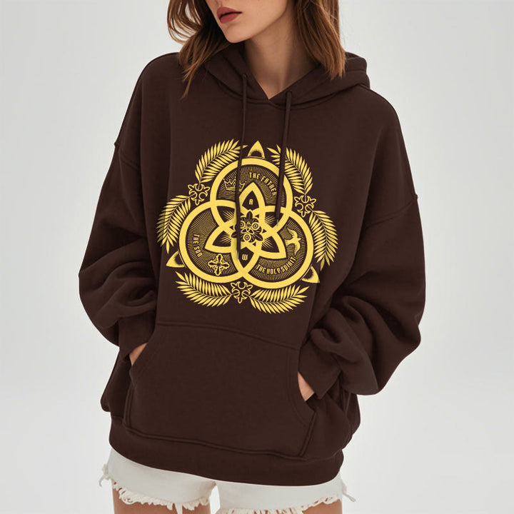 Christianartworkshop Classic Style Divine Unity Gold Sacred Emblem Fleece Lined Polyester Hoodie - image 24
