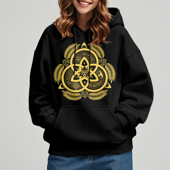 Christianartworkshop Classic Style Divine Unity Gold Sacred Emblem Fleece Lined Polyester Hoodie - image 8