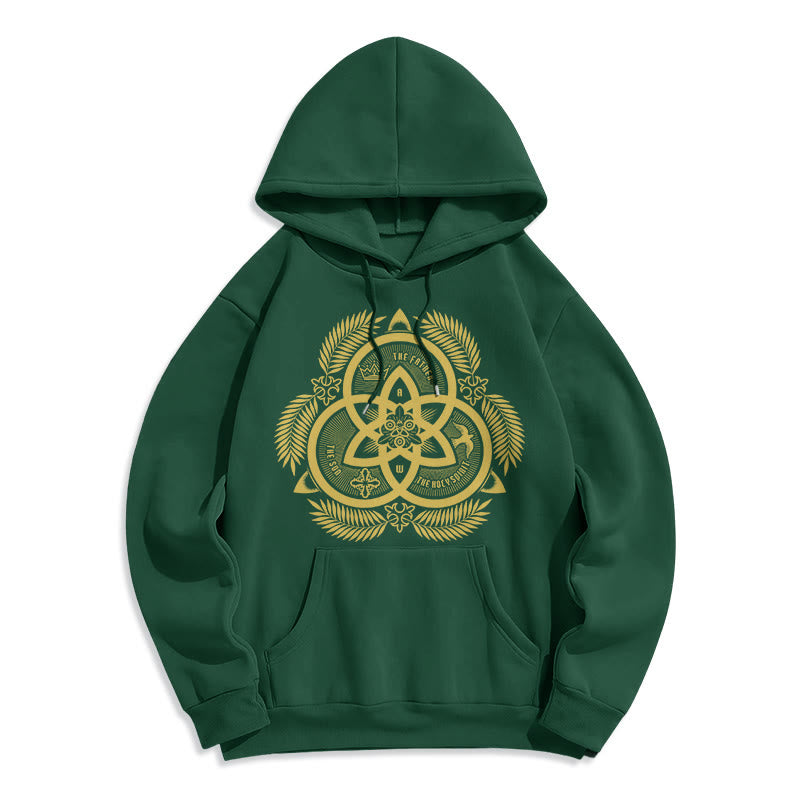 Christianartworkshop Classic Style Divine Unity Gold Sacred Emblem Fleece Lined Polyester Hoodie - Green - 2XL - image 1