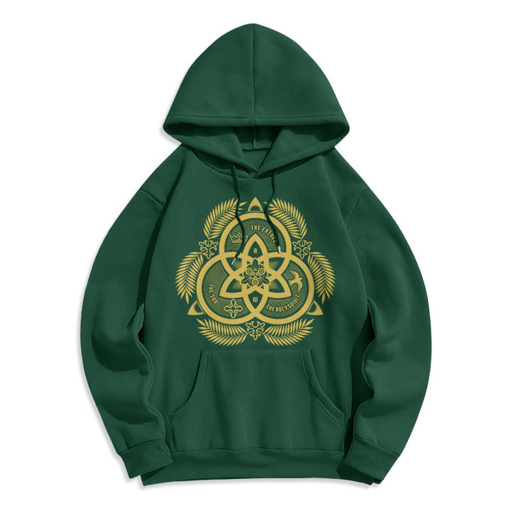 Christianartworkshop Classic Style Divine Unity Gold Sacred Emblem Fleece Lined Polyester Hoodie - Green - 2XL - image 1