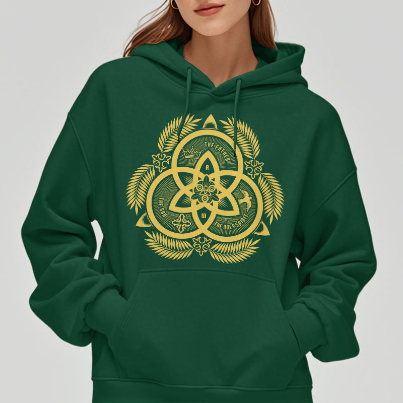 Christianartworkshop Classic Style Divine Unity Gold Sacred Emblem Fleece Lined Polyester Hoodie - image 3