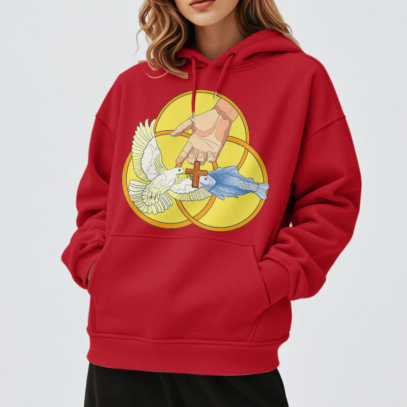 Christianartworkshop Colored Style The Holy Trinity Cross Emblem Fleece Lined Polyester Hoodie - image 2