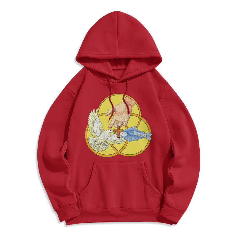 Christianartworkshop Colored Style The Holy Trinity Cross Emblem Fleece Lined Polyester Hoodie - Red - 2XL - image 0