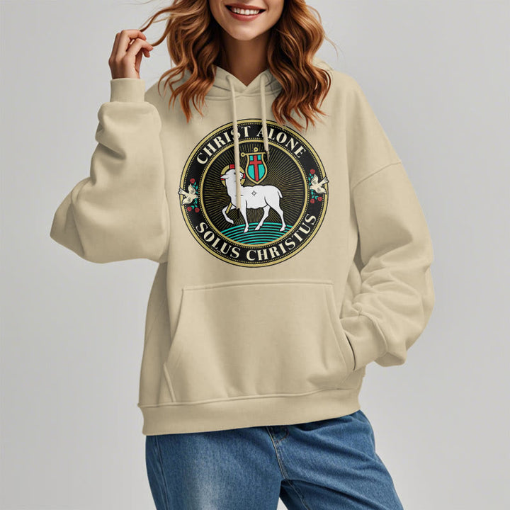 Christianartworkshop Modern Style Christ Alone Lamb of God Fleece Lined Polyester Hoodie - image 2