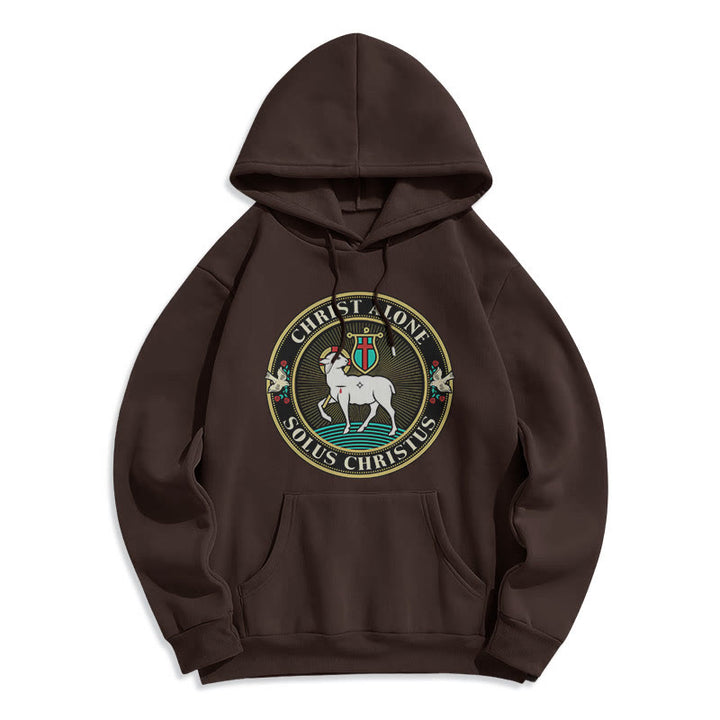 Christianartworkshop Modern Style Christ Alone Lamb of God Fleece Lined Polyester Hoodie - Brown - 2XL - image 16