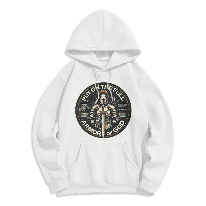 Christianartworkshop Modern Style Put On The Full Armor of God Fleece Lined Polyester Hoodie - White - 2XL - image 11