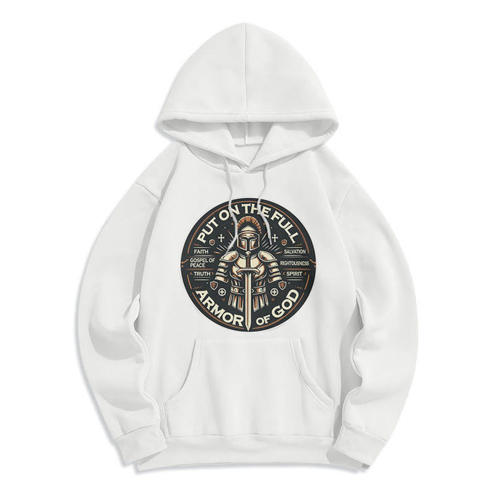 Christianartworkshop Modern Style Put On The Full Armor of God Fleece Lined Polyester Hoodie - White - 2XL - image 11