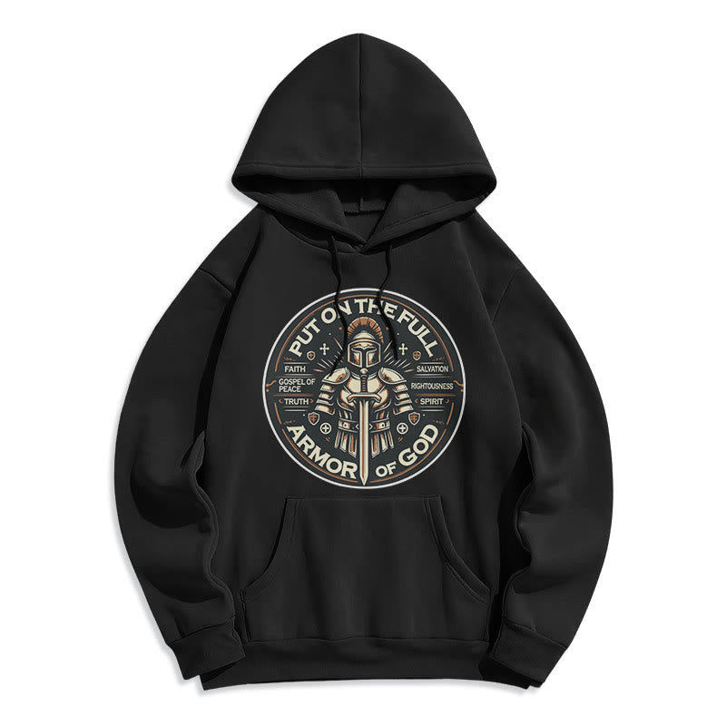 Christianartworkshop Modern Style Put On The Full Armor of God Fleece Lined Polyester Hoodie - Black - 2XL - image 5