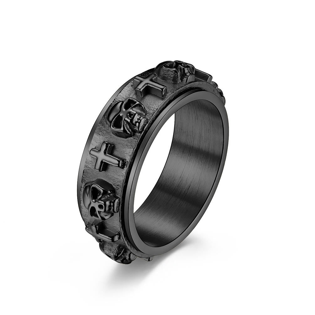 Christianartworkshop Modern Style Skull Cross Spinner Titanium Steel Ring - image 8