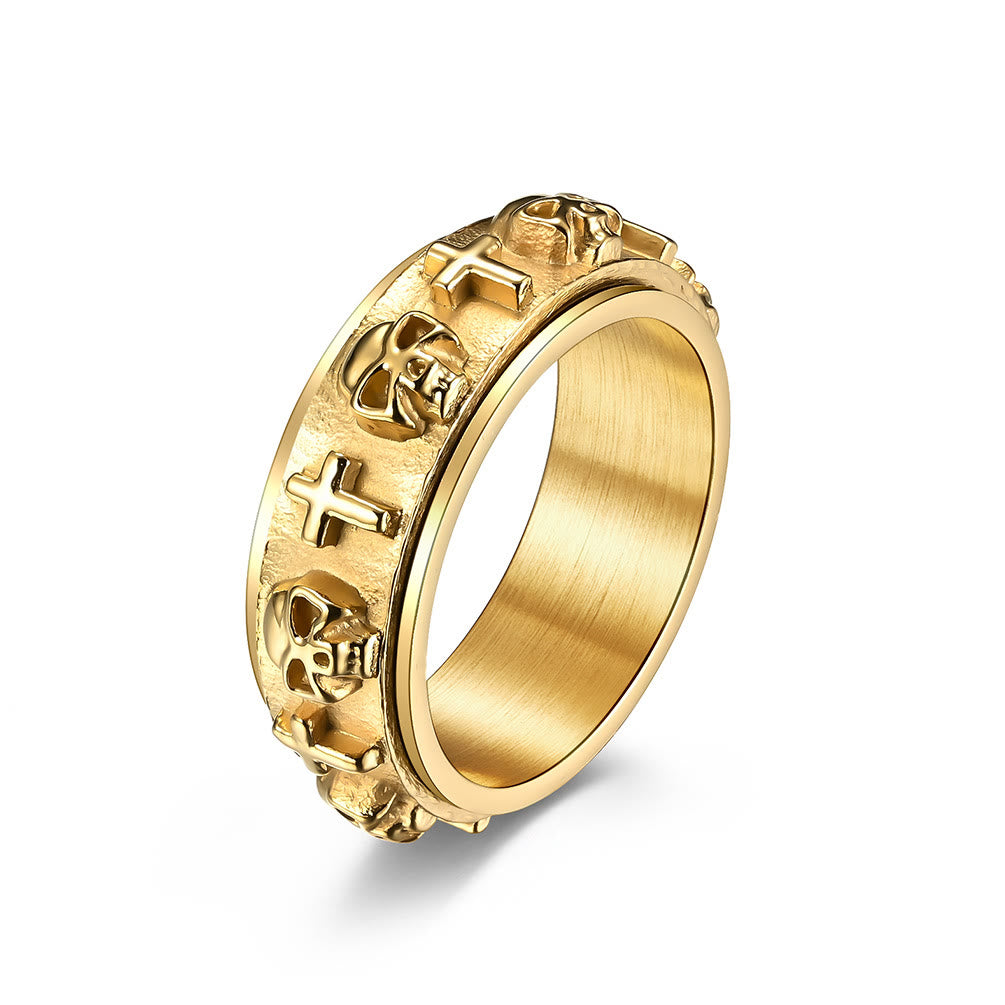 Christianartworkshop Modern Style Skull Cross Spinner Titanium Steel Ring - image 5