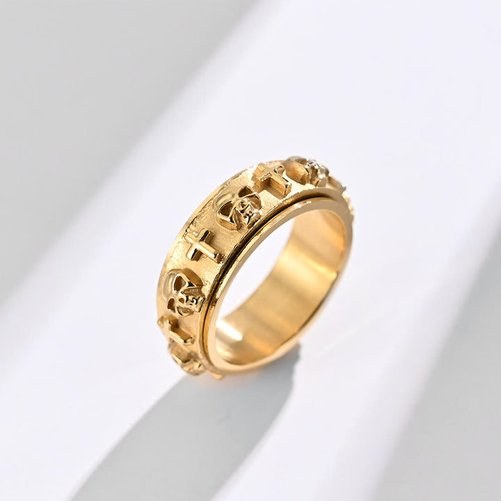 Christianartworkshop Modern Style Skull Cross Spinner Titanium Steel Ring - Gold - US13 - image 5