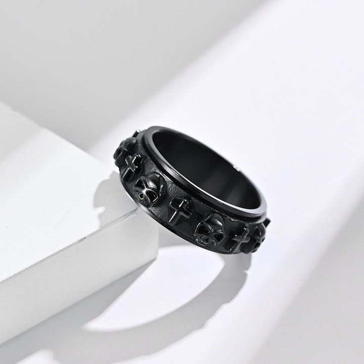 Christianartworkshop Modern Style Skull Cross Spinner Titanium Steel Ring - Black - US 13 - image 6