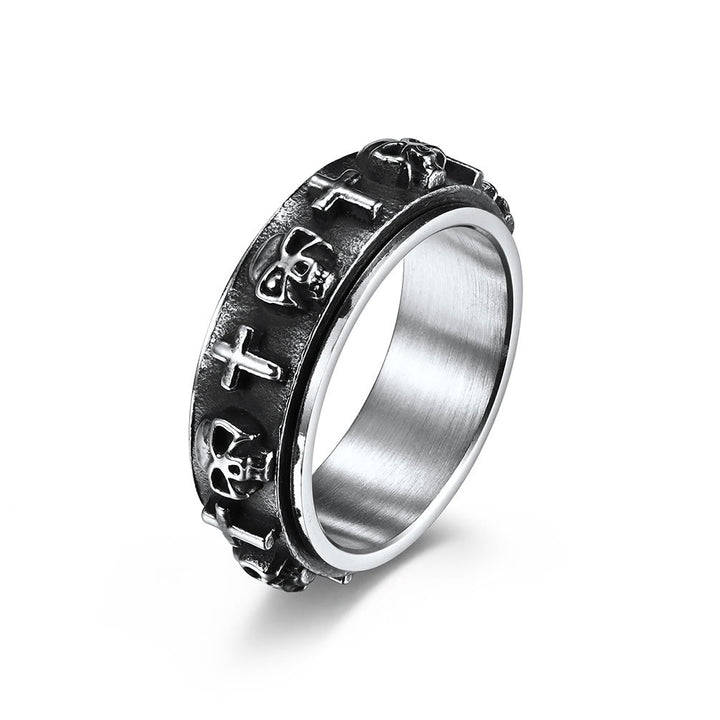 Christianartworkshop Modern Style Skull Cross Spinner Titanium Steel Ring - image 4