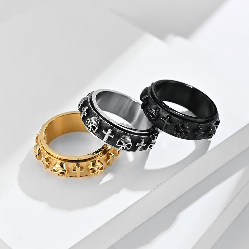 Christianartworkshop Modern Style Skull Cross Spinner Titanium Steel Ring - image 1