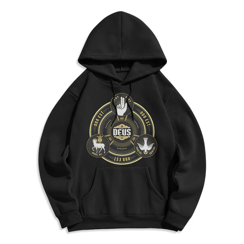 Christianartworkshop Classic Style Holy Trinity Deus Emblem Fleece Lined Polyester Hoodie - Black - 2XL - image 1