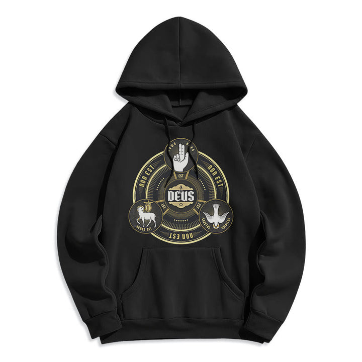 Christianartworkshop Classic Style Holy Trinity Deus Emblem Fleece Lined Polyester Hoodie - Black - 2XL - image 1