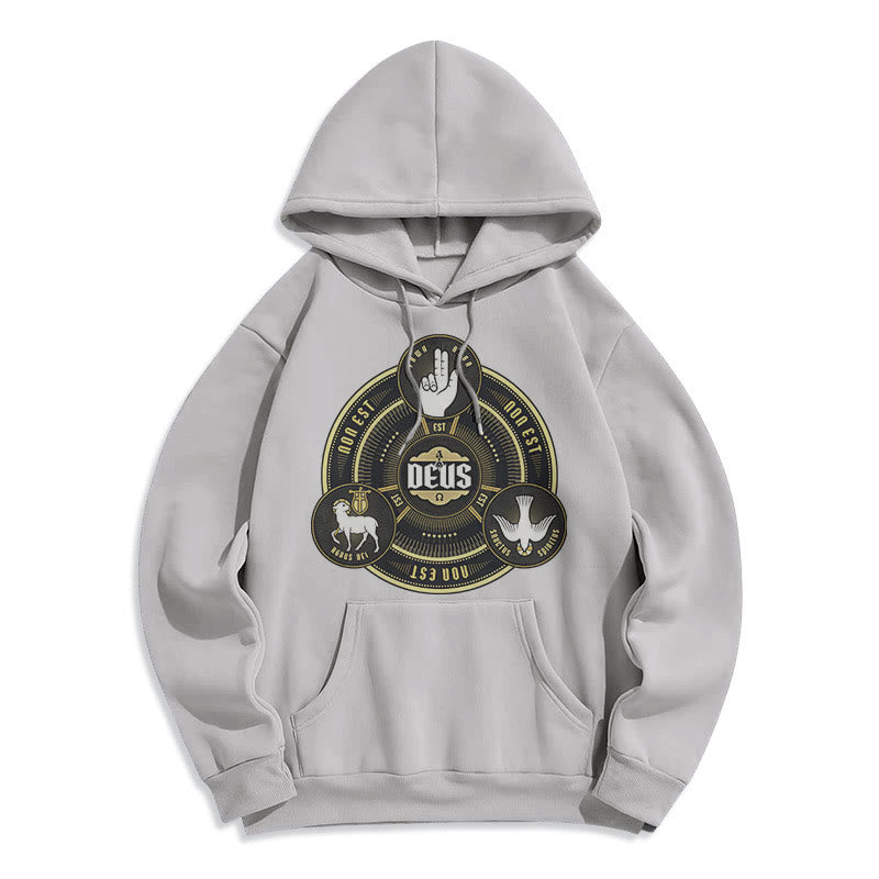 Christianartworkshop Classic Style Holy Trinity Deus Emblem Fleece Lined Polyester Hoodie - Grey - 2XL - image 31