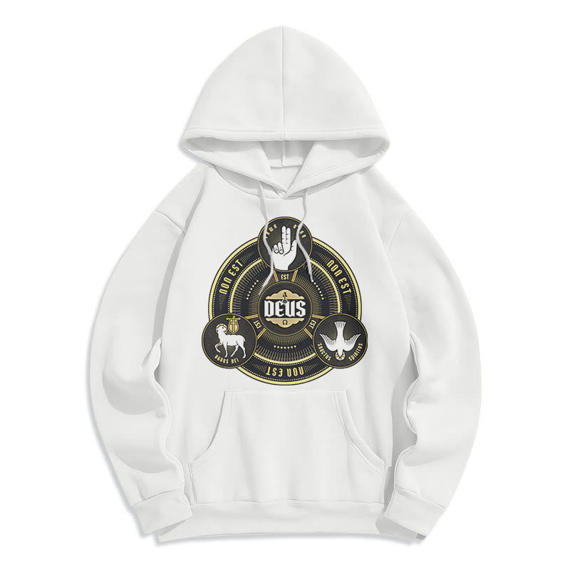 Christianartworkshop Classic Style Holy Trinity Deus Emblem Fleece Lined Polyester Hoodie - White - 2XL - image 6