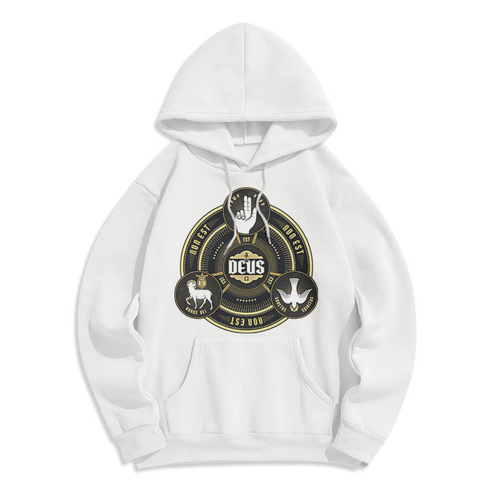 Christianartworkshop Classic Style Holy Trinity Deus Emblem Fleece Lined Polyester Hoodie - White - 2XL - image 6