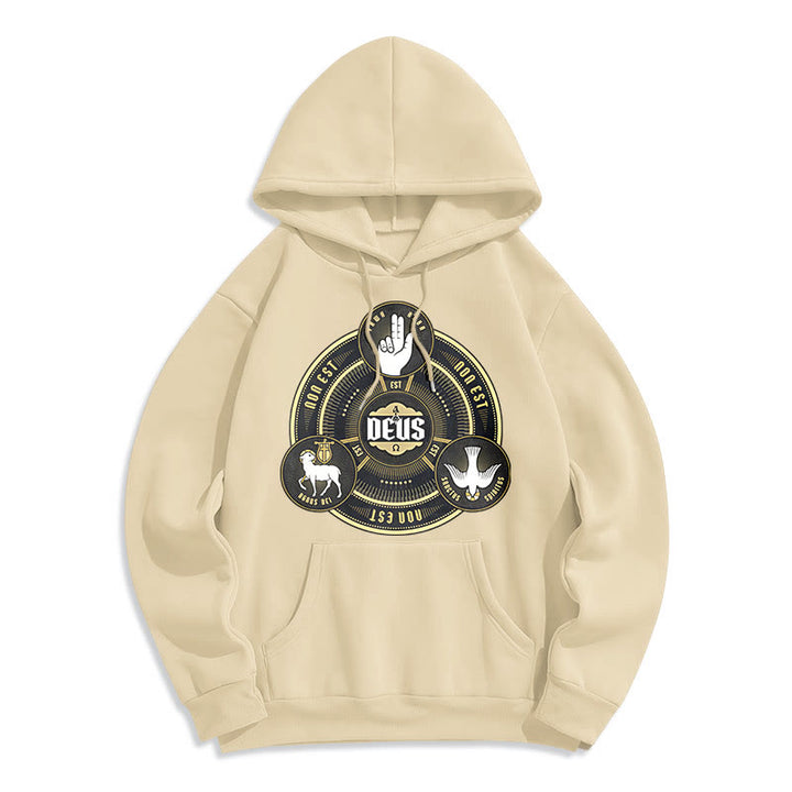 Christianartworkshop Classic Style Holy Trinity Deus Emblem Fleece Lined Polyester Hoodie - Beige - 2XL - image 11