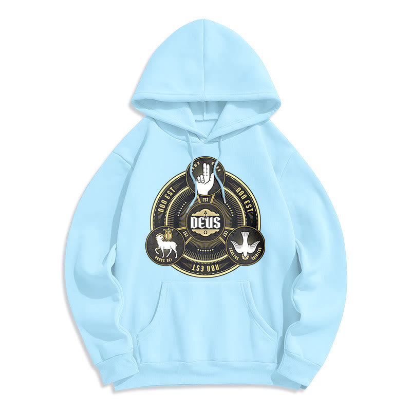Christianartworkshop Classic Style Holy Trinity Deus Emblem Fleece Lined Polyester Hoodie - Blue - 2XL - image 26