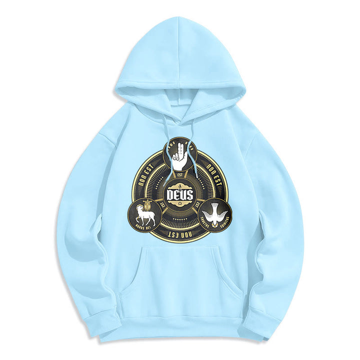 Christianartworkshop Classic Style Holy Trinity Deus Emblem Fleece Lined Polyester Hoodie - Blue - 2XL - image 26