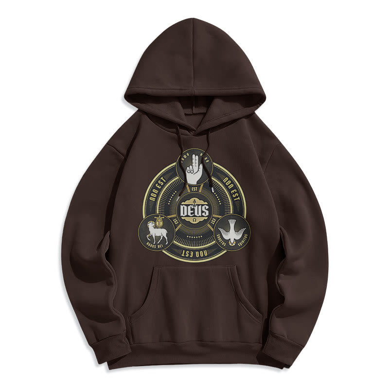 Christianartworkshop Classic Style Holy Trinity Deus Emblem Fleece Lined Polyester Hoodie - Brown - 2XL - image 16
