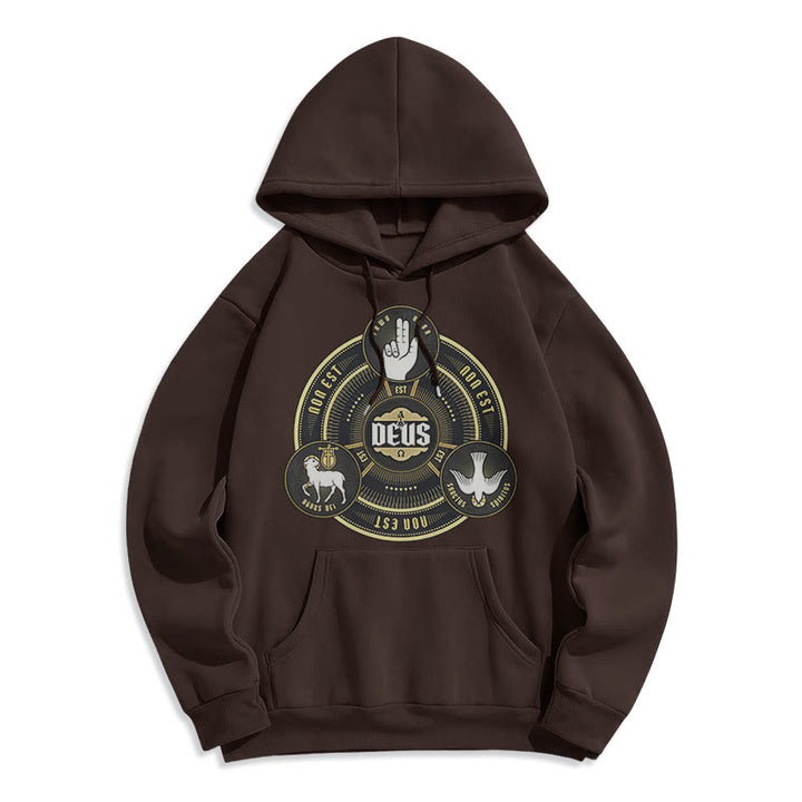 Christianartworkshop Classic Style Holy Trinity Deus Emblem Fleece Lined Polyester Hoodie - Brown - 2XL - image 16
