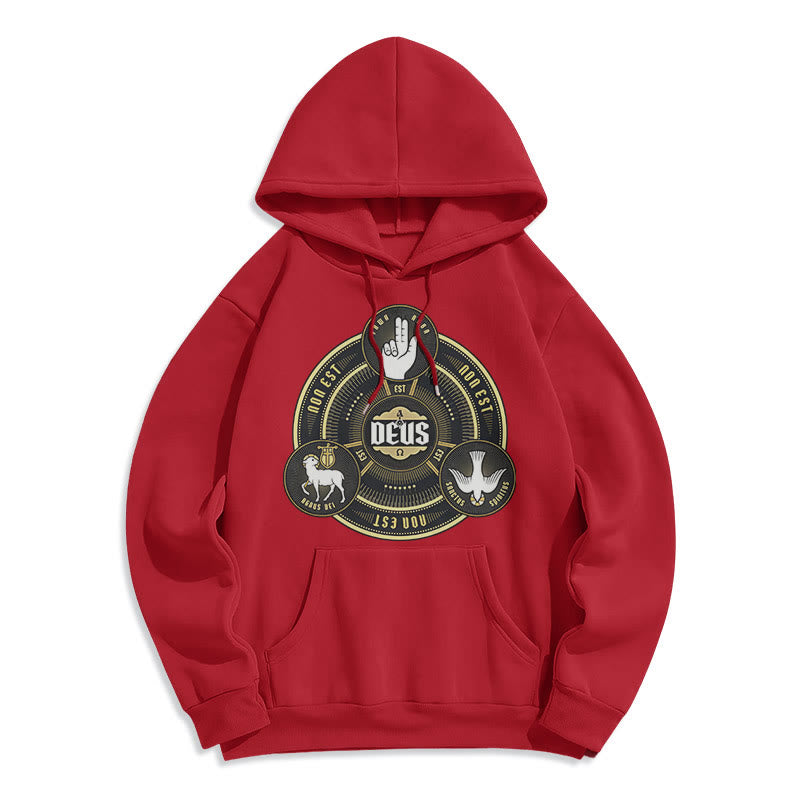 Christianartworkshop Classic Style Holy Trinity Deus Emblem Fleece Lined Polyester Hoodie - Red - 2XL - image 36