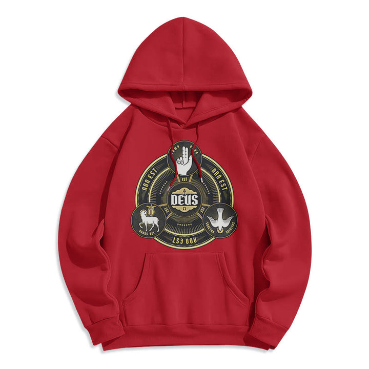 Christianartworkshop Classic Style Holy Trinity Deus Emblem Fleece Lined Polyester Hoodie - Red - 2XL - image 36