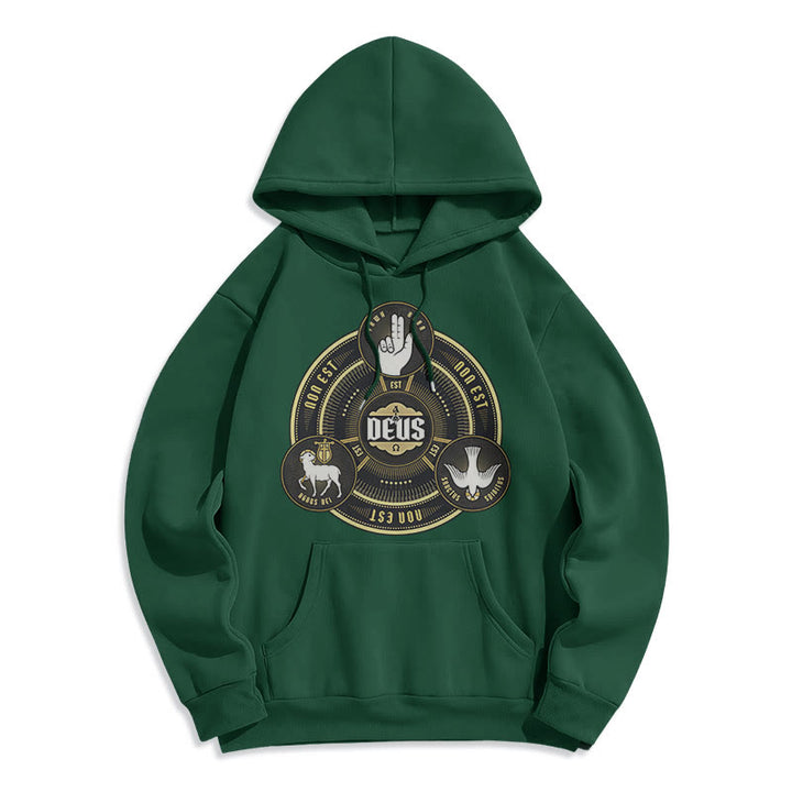 Christianartworkshop Classic Style Holy Trinity Deus Emblem Fleece Lined Polyester Hoodie - Green - 2XL - image 21