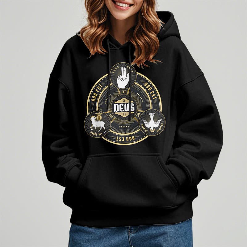 Christianartworkshop Classic Style Holy Trinity Deus Emblem Fleece Lined Polyester Hoodie - image 3