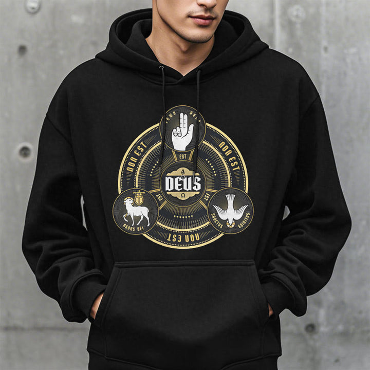 Christianartworkshop Classic Style Holy Trinity Deus Emblem Fleece Lined Polyester Hoodie - image 2
