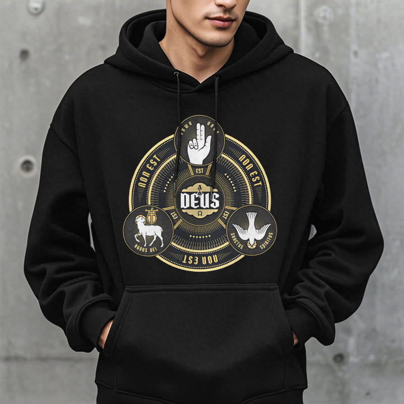 Christianartworkshop Classic Style Holy Trinity Deus Emblem Fleece Lined Polyester Hoodie - image 1