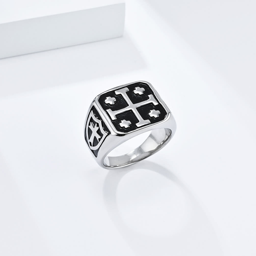 Christianartworkshop Classic Style Jerusalem Cross Shield Signet Devine Faith Ring - Silver - US13 - image 2