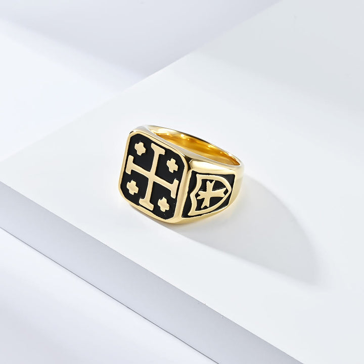 Christianartworkshop Classic Style Jerusalem Cross Shield Signet Devine Faith Ring - image 6