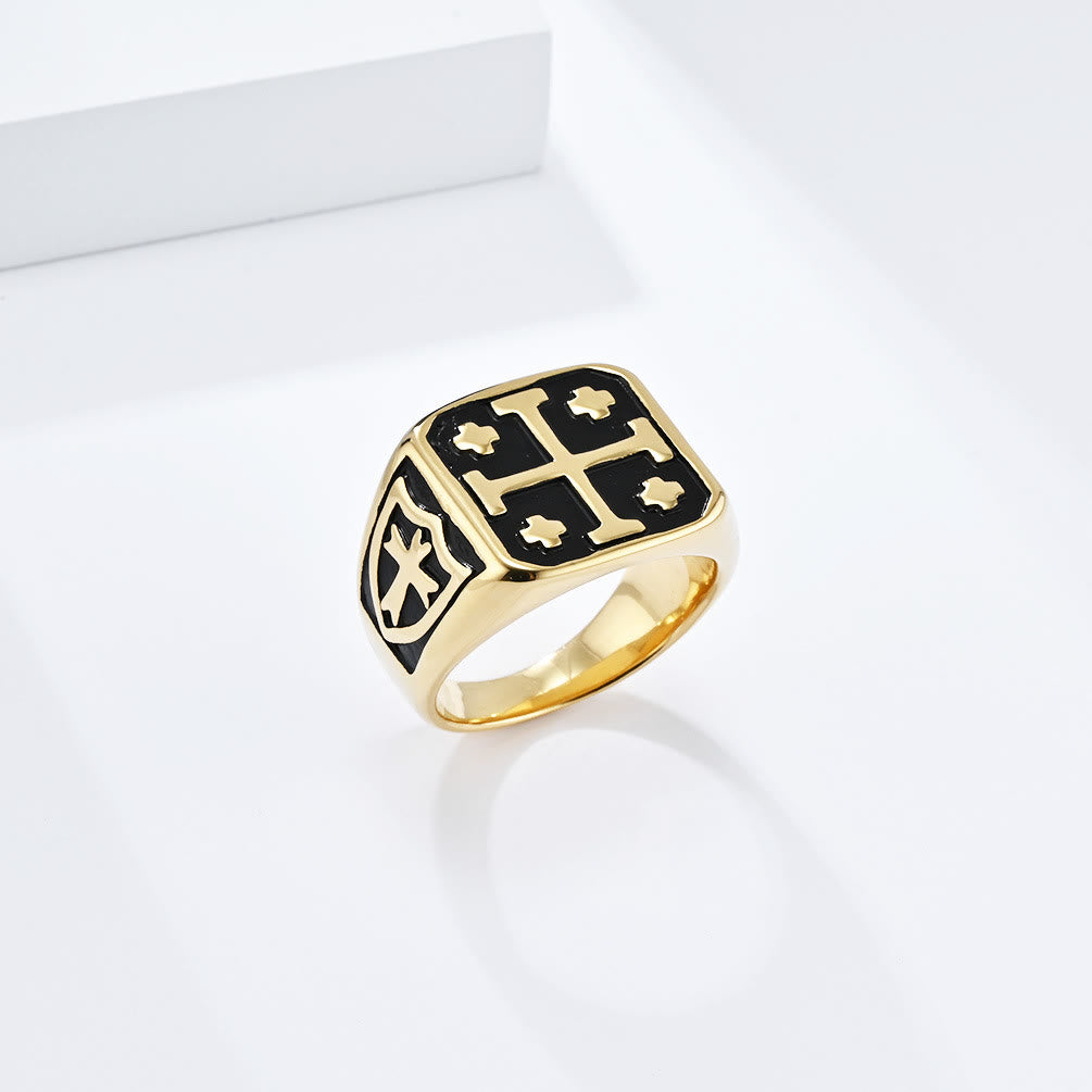 Christianartworkshop Classic Style Jerusalem Cross Shield Signet Devine Faith Ring - Gold - US13 - image 5
