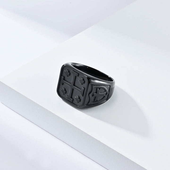 Christianartworkshop Classic Style Jerusalem Cross Shield Signet Devine Faith Ring - image 8