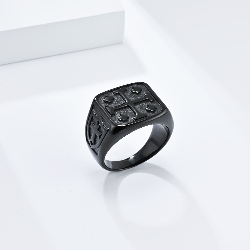 Christianartworkshop Classic Style Jerusalem Cross Shield Signet Devine Faith Ring - Black - US13 - image 7