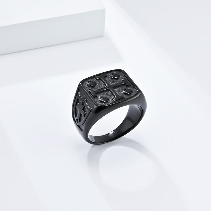 Christianartworkshop Classic Style Jerusalem Cross Shield Signet Devine Faith Ring - Black - US13 - image 7