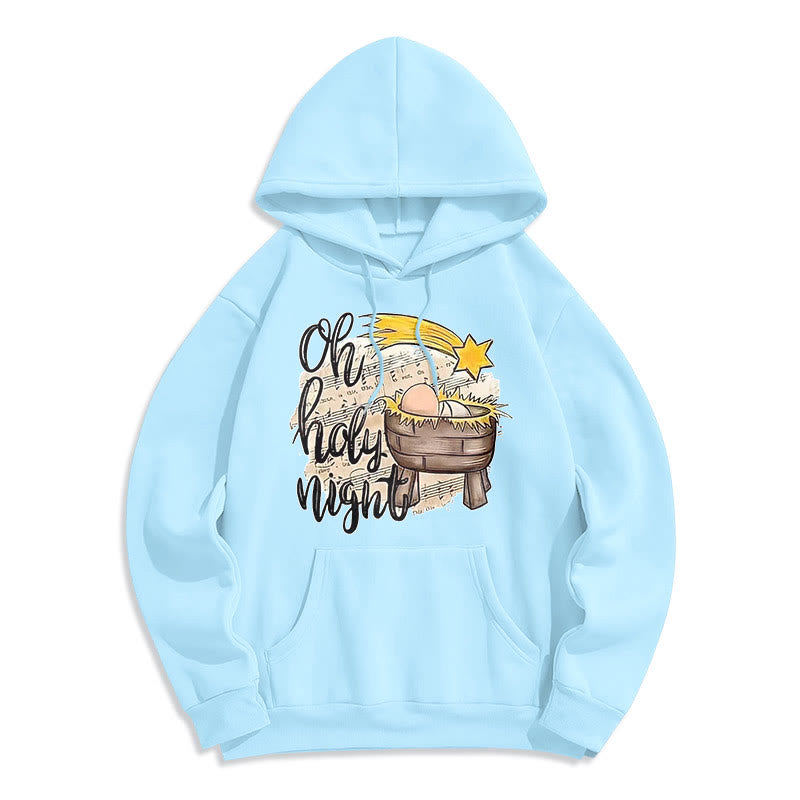 Christianartworkshop Colored Style Holy Night Cradle Nativity Scene Fleece Lined Polyester Hoodie - Blue - 2XL - image 1